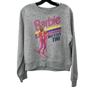 Barbie Downhill Ski Sweatshirt L Women Gray Pink Winter Olympics Mountain Time